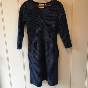 Blue and black patterned dress from Anthropologie.